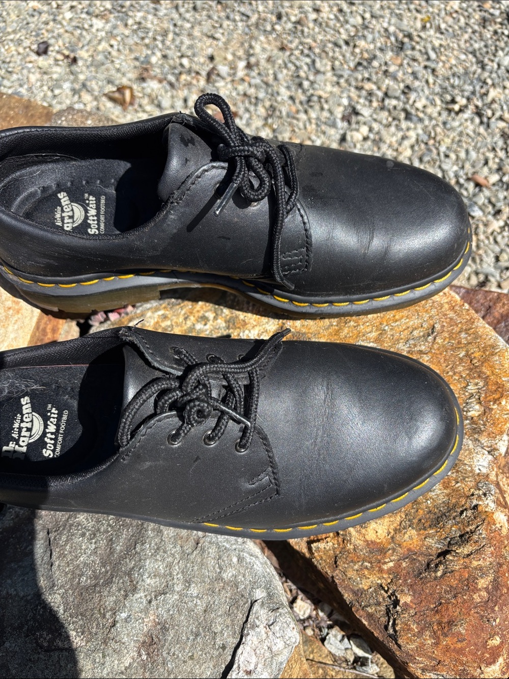 Dr. Martens Black Leather 3-Eye Derby with Yellow Stitching